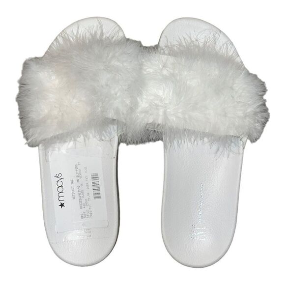 INC International Concepts White Wedge Faux-Marabou Slippers Extra Large 11-12 - Picture 1 of 6
